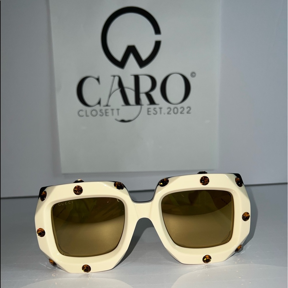 🤩GUCCI AUTHENTIC HOLLYWOOD FOREVER IVORY BLACK SUNGLASSES GG0481🤩